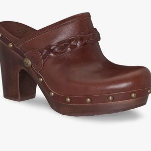 Brown UGG Kaylee braided leather mule size 8